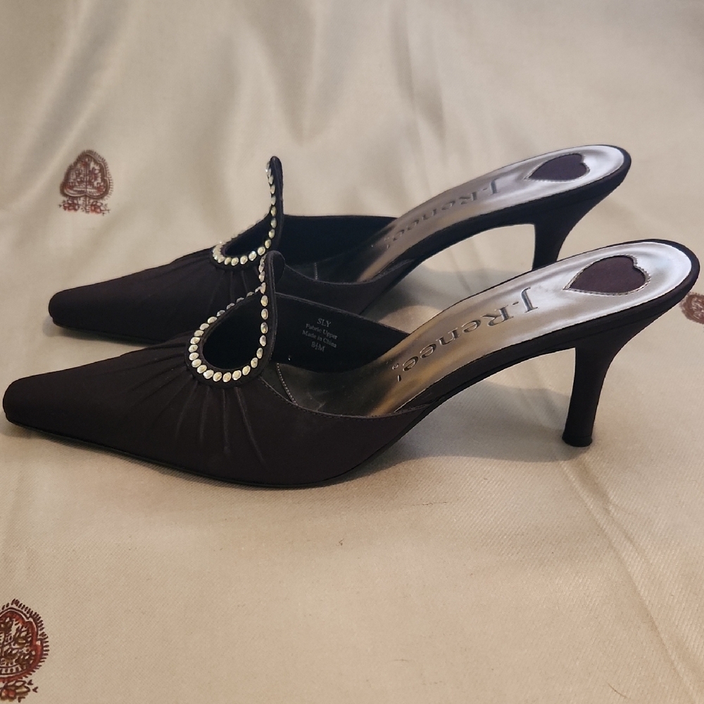 J.Renee Black Satin Heels with Rhinestone Accent 3 inch heels - Picture 2 of 5